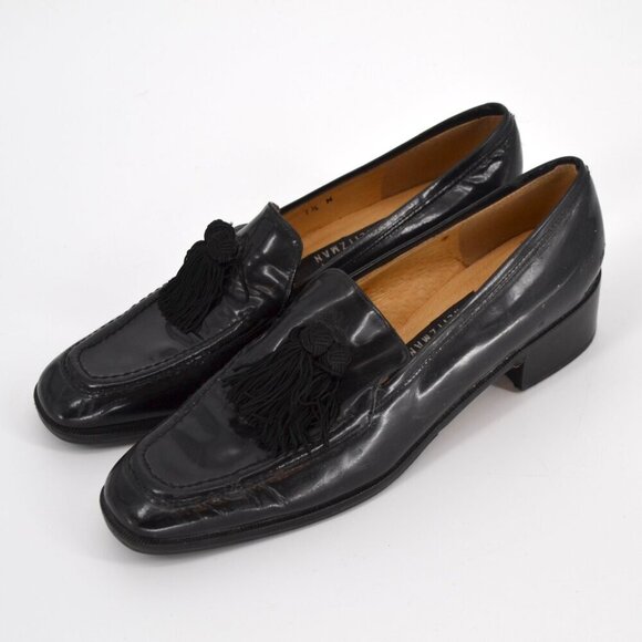 Stuart Weitzman Patent Leather Tassel Loafers Low Heel Slip On Black Women's 7.5 - Picture 4 of 8